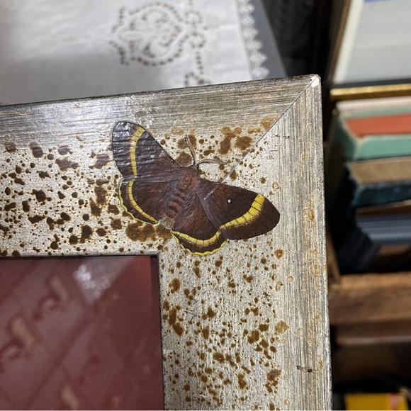 Antique Silver Butterfly botanical appliqué picture frame dark academia cottage - Picture 3 of 7